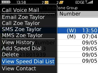 Scroll to View Speed Dial List and press the Navigation key.
