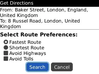 Scroll to Search and press the Navigation key.After a moment a description of the selected route is displayed.