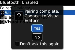Scroll to Yes and press the Navigation key.The Bluetooth device is added.