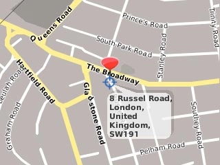 The required destination is displayed as a point on the map.