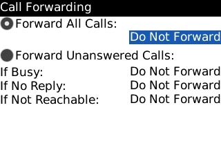 Highlight the drop down list below Forward All Calls and press the Navigation key.