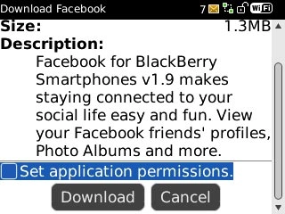 Scroll to Set application permissions and press the Navigation key to turn on the function.