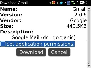 Scroll to Set application permissions and press the Navigation key to turn on the function.