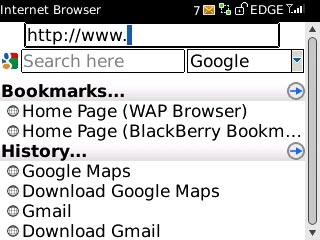 Highlight the address bar at the top of the display and press the Navigation key.