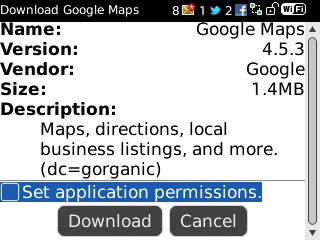 Scroll to Set application permissions and press the Navigation key to turn on the function.