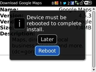 Scroll to Reboot and press the Navigation key.