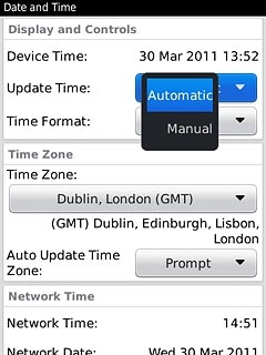 Press Automatic or Manual to turn automatic date and time update on or off.