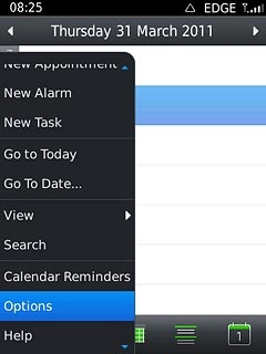 Press Options.Follow the instructions on the display to select the required settings for the calendar.