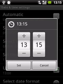 Press + or - to set the time.