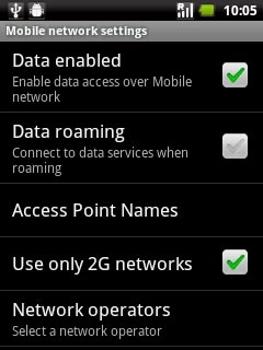 Press Data roaming to turn data roaming on or off.