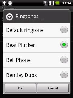 Press the required ring tone to select it.