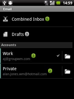 Press and hold the required email account until a pop-up menu is displayed.