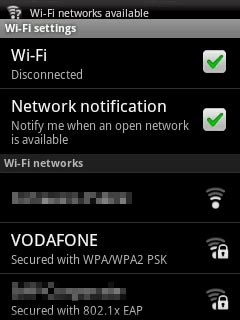 A list of Wi-Fi networks within range is displayed.Press the required network.