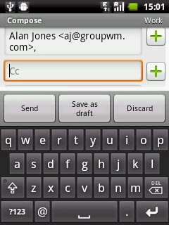 Press Cc or Bcc.Key in the first letters of the required contact.Matching contacts are displayed.