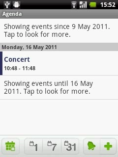 If required, press Showing events since . Tap to look for more. or Showing events until . Tap to look for more. to view past or future appointments.