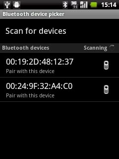 Press Scan for devices.Your phone now searches for devices and after a moment, a list of Bluetooth devices within range is displayed.