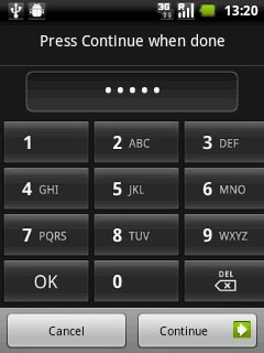Key in the required phone lock code and press Continue.