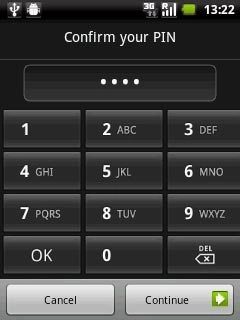 If the phone lock code is a PIN:Key in the current phone lock code and press Continue.