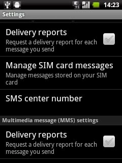 Press Delivery reports below Multimedia message (MMS) settings to turn the function on or off.