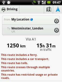 To view the entire route on the map:Press the map icon.