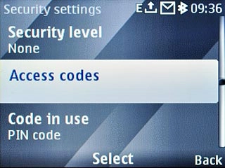 Scroll to Access codes and press the Navigation key.