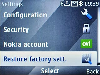 Scroll to Restore factory sett. and press the Navigation key.