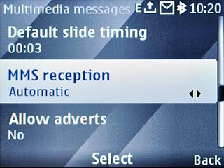 Scroll to MMS reception and press the Navigation key.