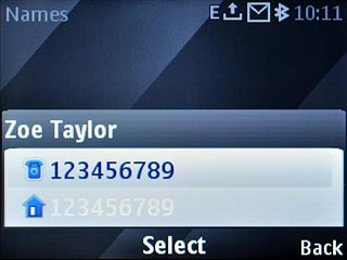 If required, highlight the required number or the required email address and press the Navigation key.