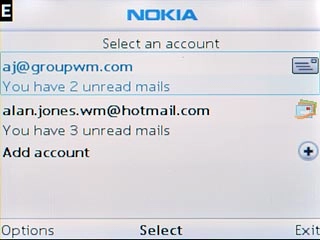 Highlight the required email account and press the Navigation key.