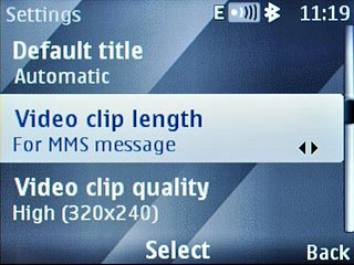 Scroll to Video clip length and press the Navigation key.