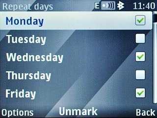 When the box next to a day is ticked (V), the day is selected.