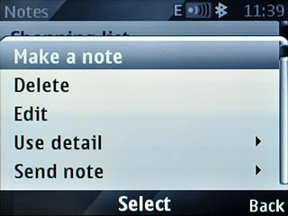 Scroll to Make a note and press the Navigation key.Write the text for the note.