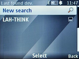 Scroll to New search and press the Navigation key.Your phone now searches for devices and after a moment, a list of Bluetooth devices within range is displayed.