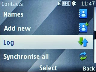 Scroll to Log and press the Navigation key.