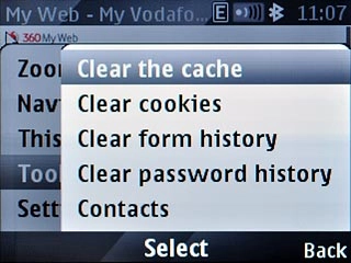 Scroll to Clear the cache and press the Navigation key.