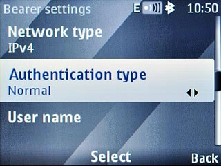 Scroll to Authentication type and press the Navigation key.