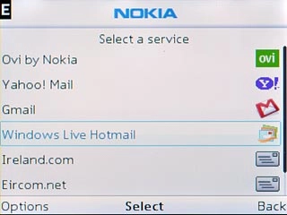 Highlight the required provider and press the Navigation key.These instructions are based on a Windows Live Hotmail account. If you select another email provider, there may be some differences in relation to the instructions.