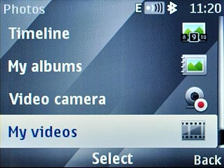 Scroll to My videos and press the Navigation key.Go to the required folder.