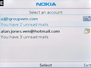 Highlight the required email account and press the Navigation key.