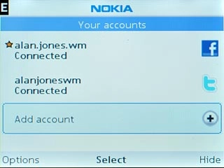 If you're already logged on to a social network:Scroll to Add account and press the Navigation key.