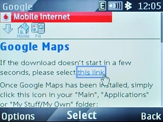 Scroll to this link and press the Navigation key.Wait a moment while the application is downloaded and installed.