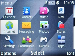 Scroll to Internet and press the Navigation key.