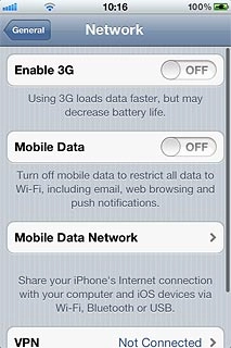 Press the indicator next to Enable 3G.Depending on the current setting, the function is turned on or off.