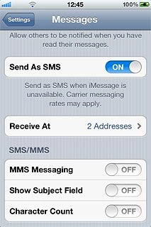 Press the indicator next to MMS Messaging to turn on the function.