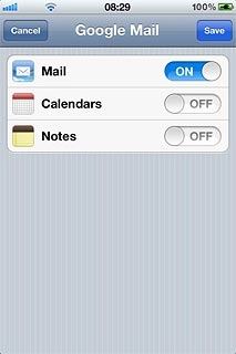 Press the indicator next to the required data type to turn synchronisation of the specific data types on or off.