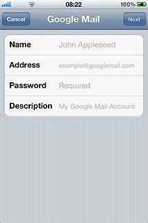 Press Description and key in a name for your email account (such as 