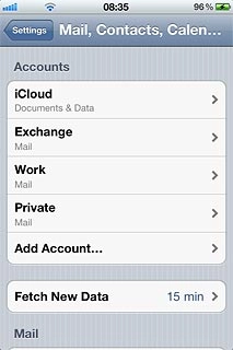 Press the name of the Exchange email account you've just set up.