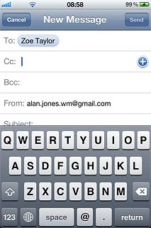 Press Cc or Bcc.Key in the first letters of the required contact.Matching contacts are displayed.