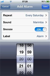 Press the indicator next to Snooze.Depending on the current setting, the function is turned on or off.