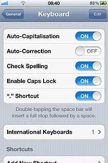 Press the indicator next to Auto-Correction.Depending on the current setting, the function is turned on or off.